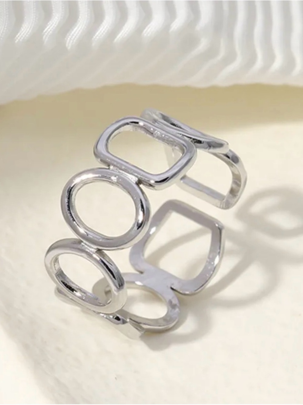 Silver Tone Open Geometric Adjustable Ring | Stainless Steel